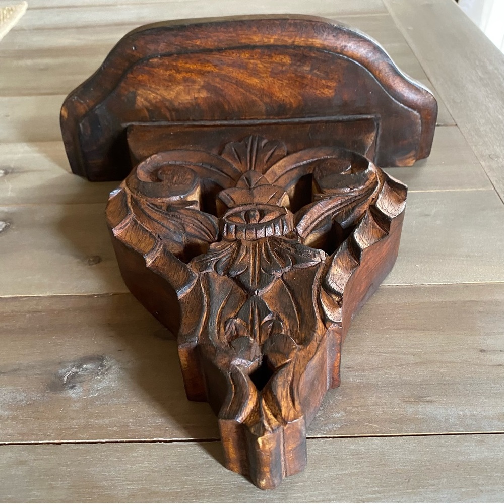 Wooden Hand Carved Corbel Shelf.  Third Eye, Evil Eye Protection #1 - Picture 6 of 14
